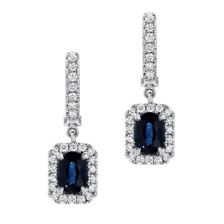 Oval Cut Blue Sapphire 0.50ctw Diamond Stud Earrings 18ct White Gold