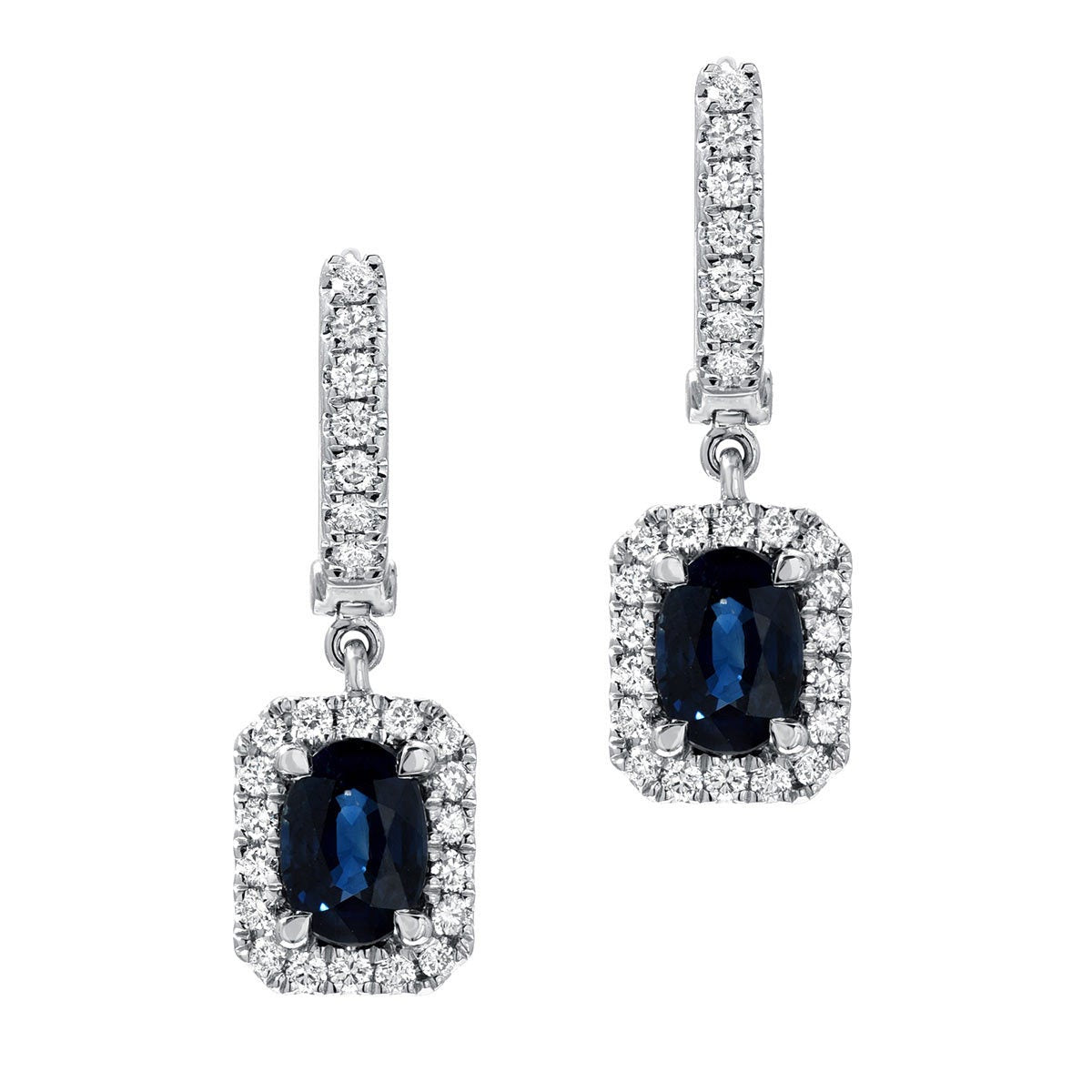 Oval Cut Blue Sapphire 0.50ctw Diamond Stud Earrings 18ct White Gold