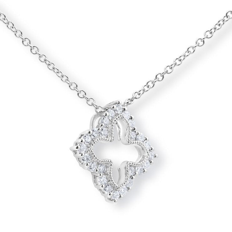 0.38ctw Round Brilliant Cut Diamond Quatrefoil Pendant 18ct White Gold