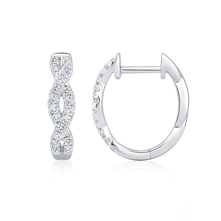 0.30ctw Round Brilliant Cut Diamond Twist Hoop Earrings 18ct White Gold