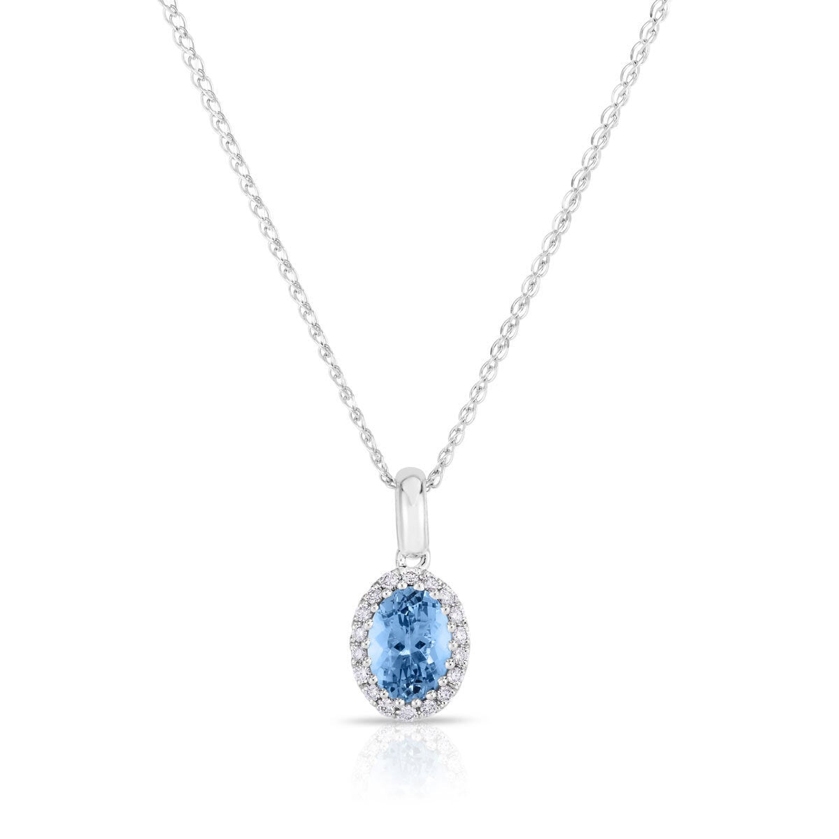 Oval Cut Aquamarine & 0.09ctw Diamond Necklace 14ct White Gold