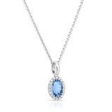 Oval Cut Aquamarine & 0.09ctw Diamond Necklace 14ct White Gold