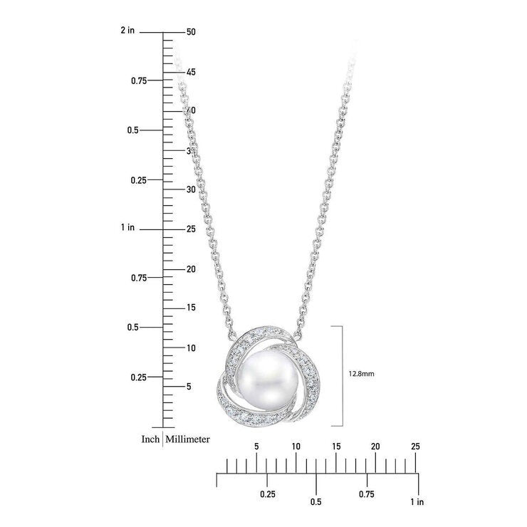 7.5-8mm Cultured Freshwater White Pearl & 0.25ctw Diamond Necklace 14ct White Gold