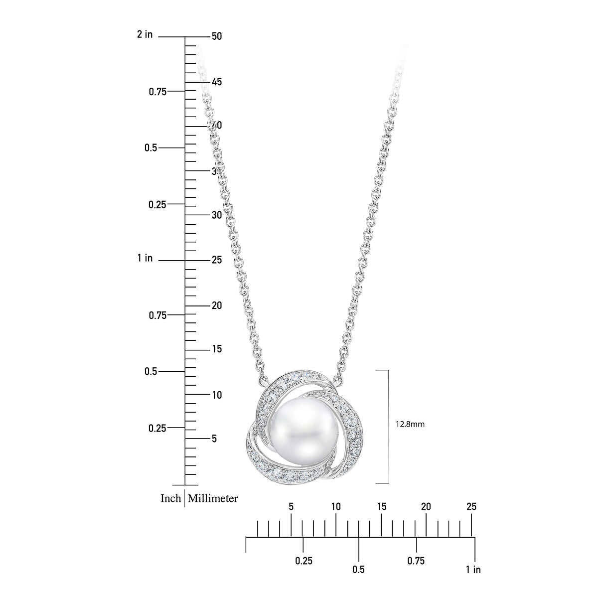 7.5-8mm Cultured Freshwater White Pearl & 0.25ctw Diamond Necklace 14ct White Gold