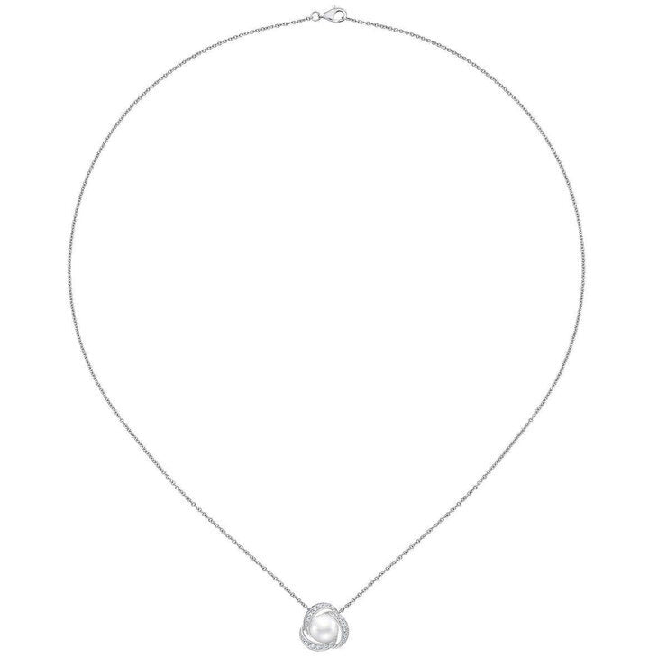 7.5-8mm Cultured Freshwater White Pearl & 0.25ctw Diamond Necklace 14ct White Gold