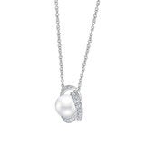 7.5-8mm Cultured Freshwater White Pearl & 0.25ctw Diamond Necklace 14ct White Gold