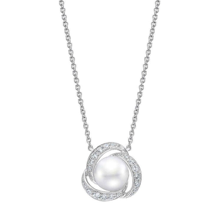 7.5-8mm Cultured Freshwater White Pearl & 0.25ctw Diamond Necklace 14ct White Gold