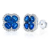 Oval & Princess Cut Blue Sapphire 0.27ctw Diamond Clover Stud Earrings 14ct White Gold