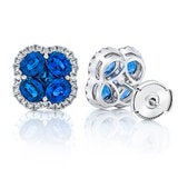 Oval & Princess Cut Blue Sapphire 0.27ctw Diamond Clover Stud Earrings 14ct White Gold