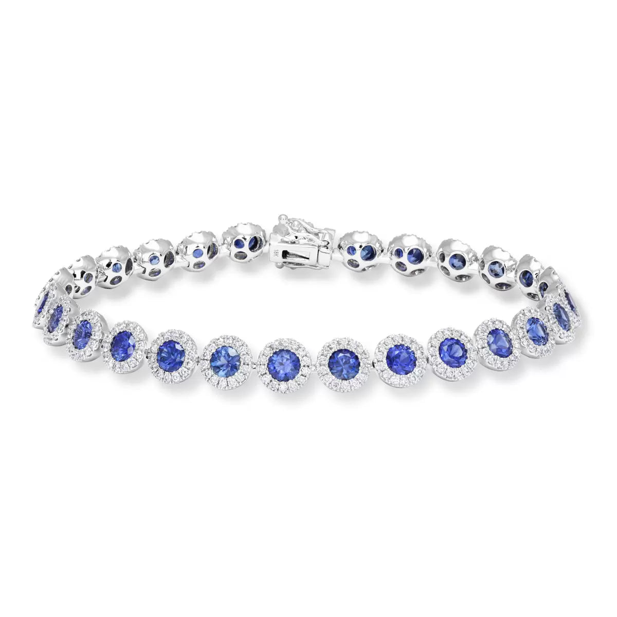 Round Cut Blue Sapphire & 1.80ctw Diamond Bracelet, 18ct White Gold