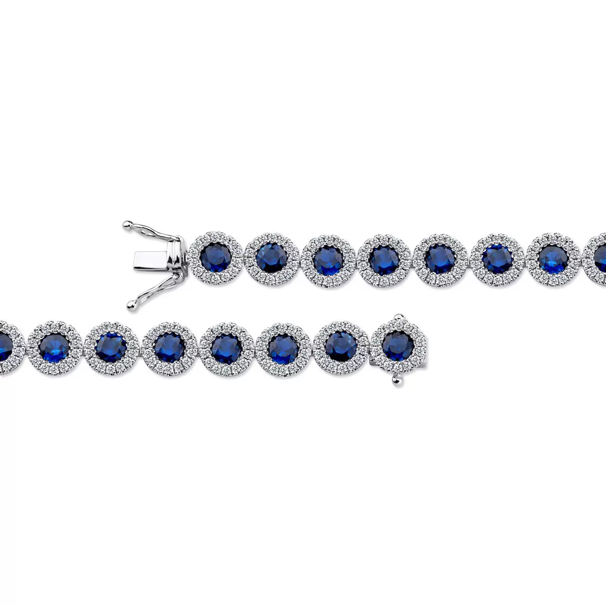Round Cut Blue Sapphire & 1.80ctw Diamond Bracelet, 18ct White Gold