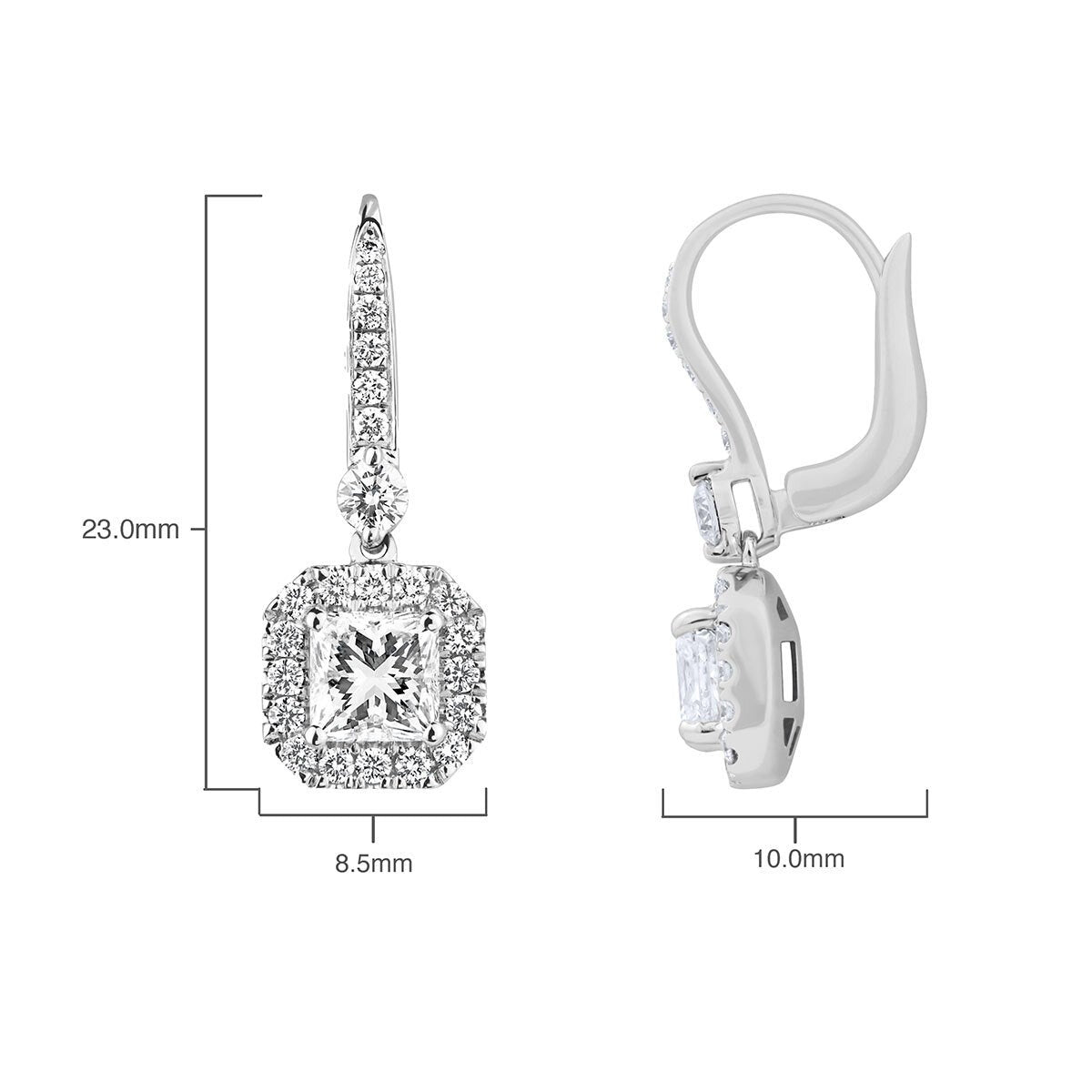 2.00ctw Princess Cut Diamond Halo Earrings 18ct White Gold