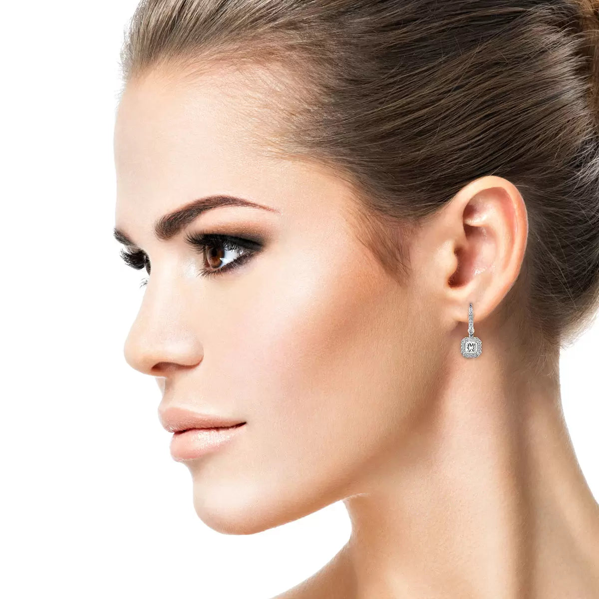 2.00ctw Princess Cut Diamond Halo Earrings, 18ct White Gold