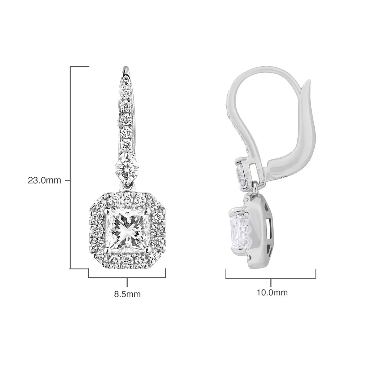 2.00ctw Princess Cut Diamond Halo Earrings, 18ct White Gold