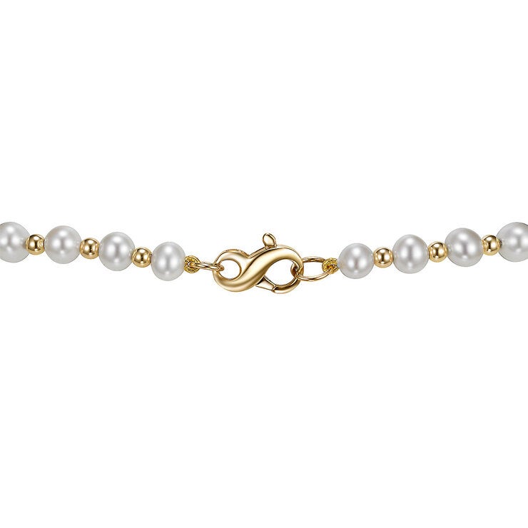 5-9mm Cultured Freshwater Pearl & Gold Bead Graduated Necklace 14ct Yellow Gold