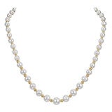 5-9mm Cultured Freshwater Pearl & Gold Bead Graduated Necklace 14ct Yellow Gold