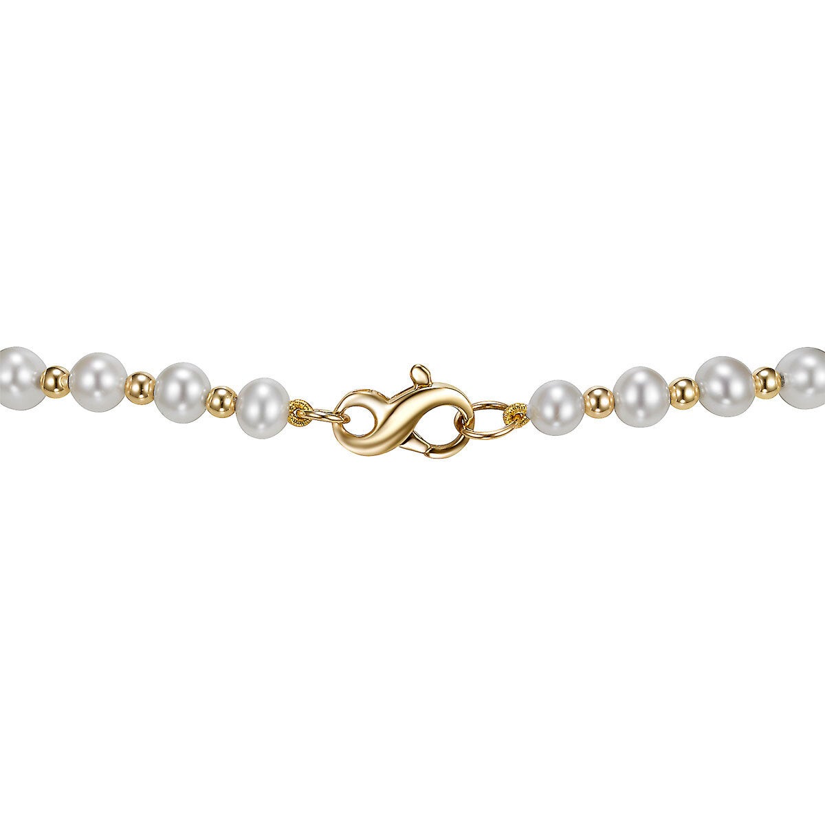 5-9mm Cultured Freshwater Pearl & Gold Bead Graduated Necklace 14ct Yellow Gold
