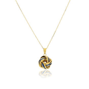 14ct Yellow Gold Navy Enamel Love Knot Necklace