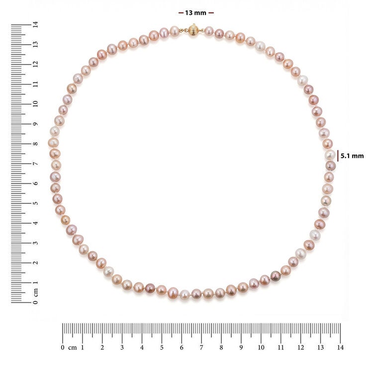 5-5.5mm Cultured Freshwater Pink Pearl Necklace 14ct Yellow Gold