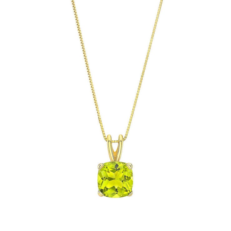 Cushion Cut Peridot Pendant 14ct Yellow Gold