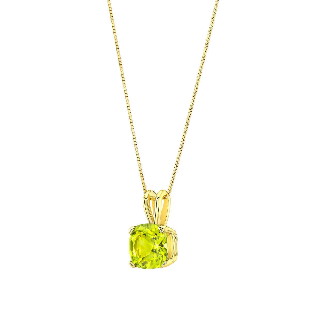 Cushion Cut Peridot Pendant 14ct Yellow Gold