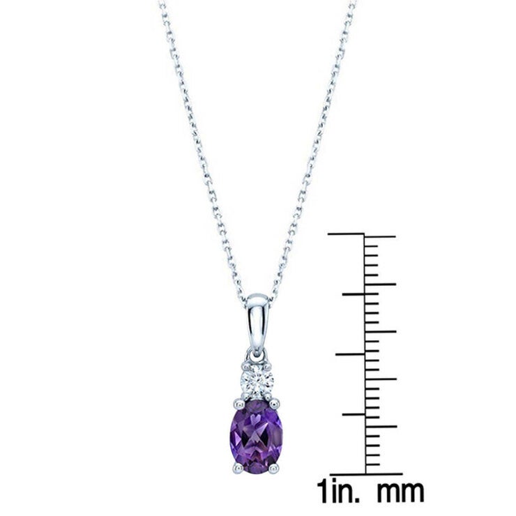 Oval Cut Amethyst & 0.09ctw Diamond Pendant 14ct White Gold