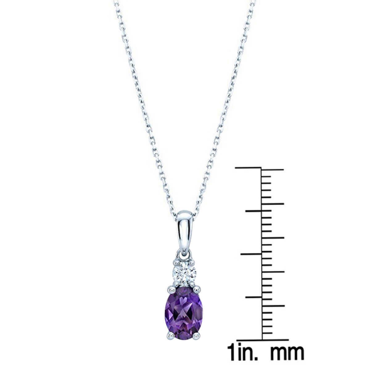 Oval Cut Amethyst & 0.09ctw Diamond Pendant 14ct White Gold