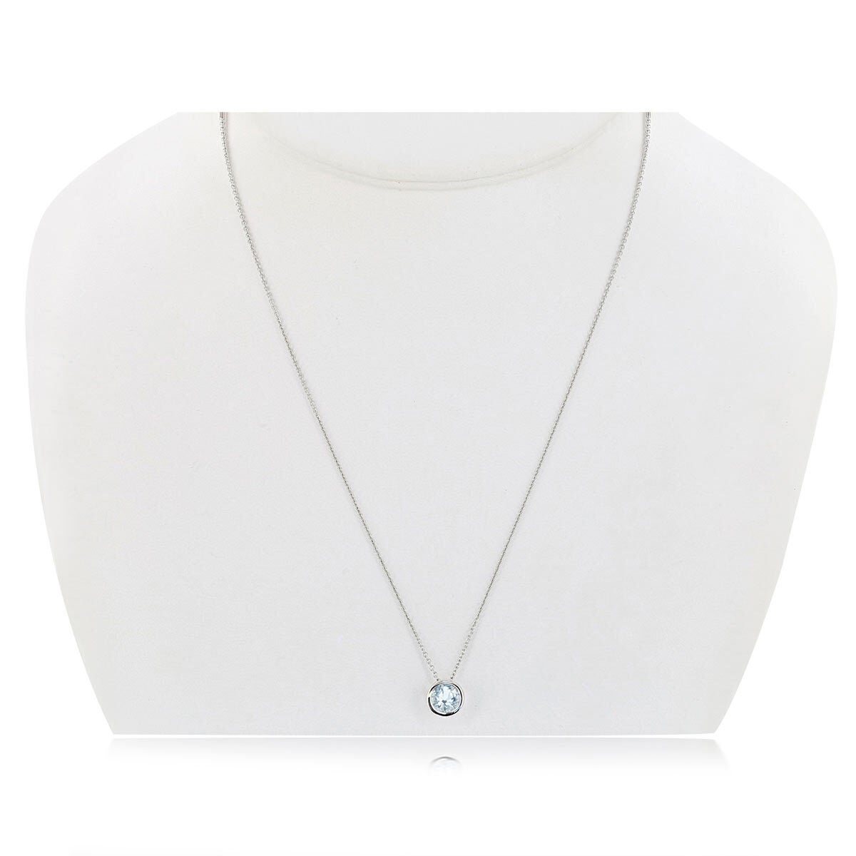 Round Cut Aquamarine Pendant 14ct White Gold