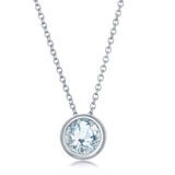 Round Cut Aquamarine Pendant 14ct White Gold