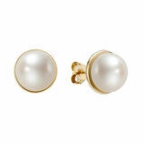 10-10.5mm Cultured Freshwater Pearl Bezel Earrings 14ct Yellow Gold