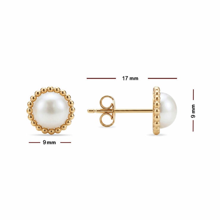 6.5-7mm Cultured Freshwater White Pearl Earrings 14ct Yellow Gold
