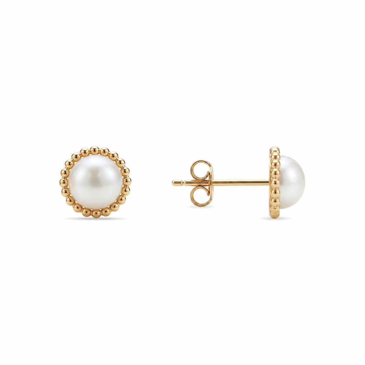 6.5-7mm Cultured Freshwater White Pearl Earrings 14ct Yellow Gold
