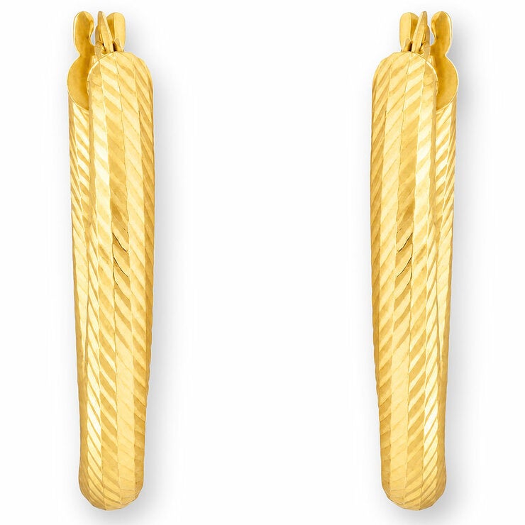 14ct Yellow Gold Textured Oval Hoop Earrings