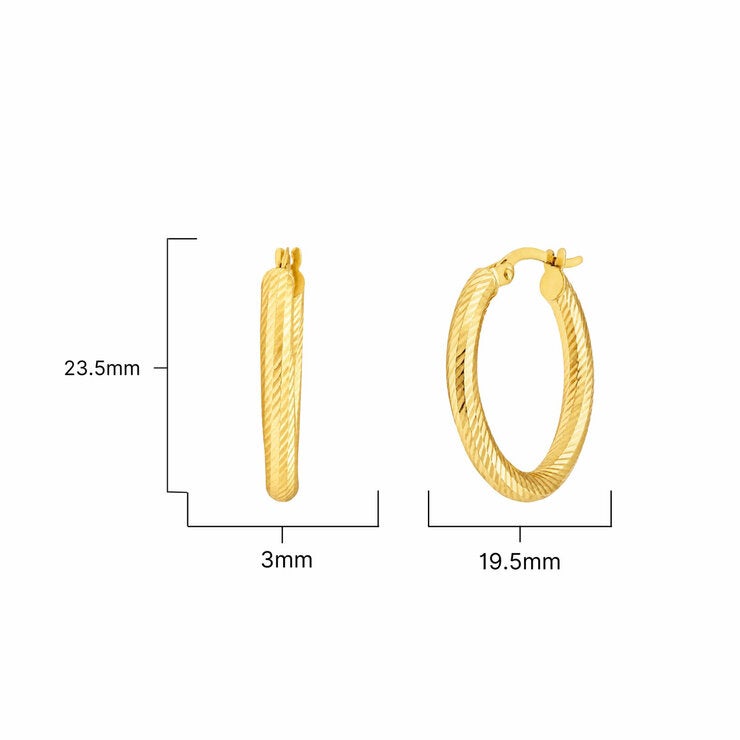 14ct Yellow Gold Textured Oval Hoop Earrings