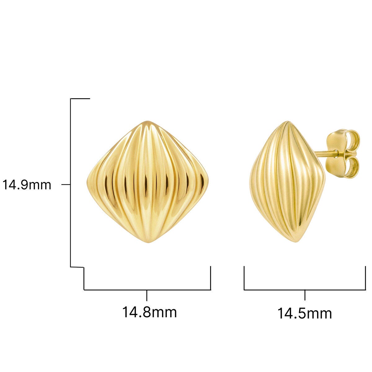 14ct Yellow Gold Textured Cushion Stud Earrings