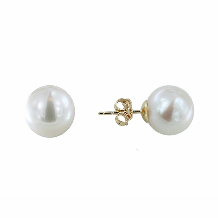 10.5-11mm Cultured Freshwater White Pearl Earrings 14ct Yellow Gold