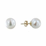 10.5-11mm Cultured Freshwater White Pearl Earrings 14ct Yellow Gold