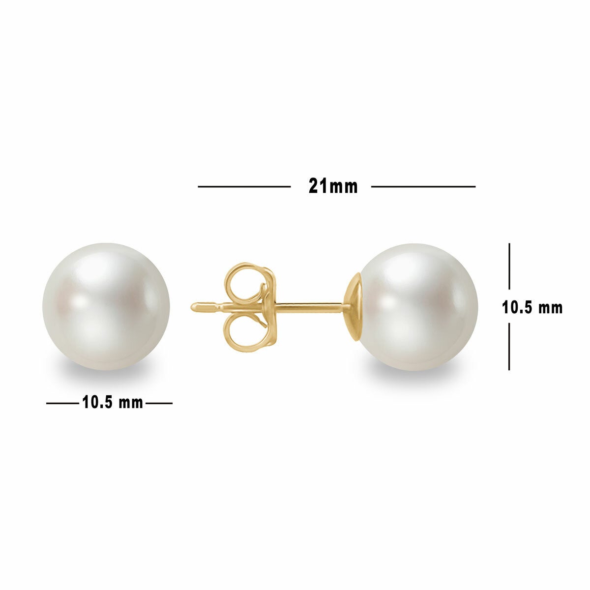 10.5-11mm Cultured Freshwater White Pearl Earrings 14ct Yellow Gold