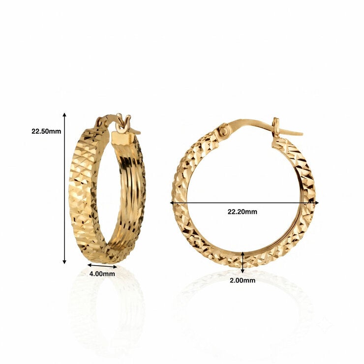 14ct Yellow Gold Textured Hoop Earrings