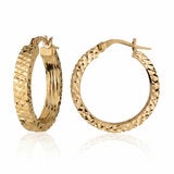 14ct Yellow Gold Textured Hoop Earrings