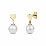 10.5-11mm Cultured Freshwater White Pearl Heart Drop Earrings 14ct Yellow Gold