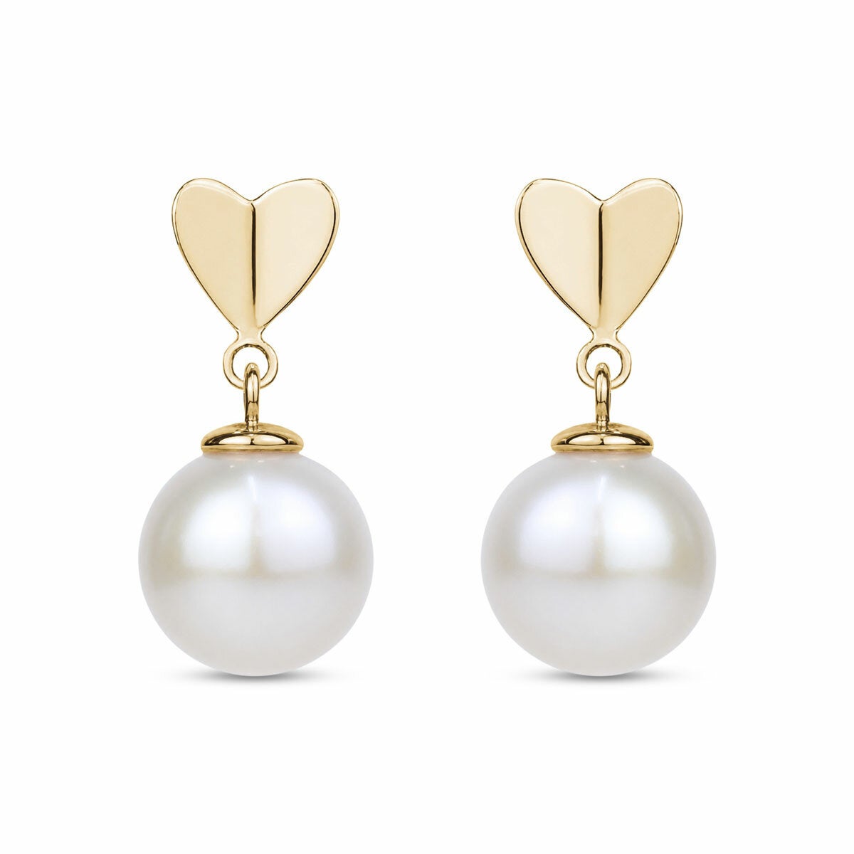 10.5-11mm Cultured Freshwater White Pearl Heart Drop Earrings 14ct Yellow Gold