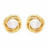 7-7.5mm Cultured Freshwater White Pearl Love Knot Earrings 14ct Yellow Gold