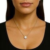 8-9mm Cultured Freshwater White Button Pearl & 0.16ctw Diamond Halo Pendant 14ct Yellow Gold