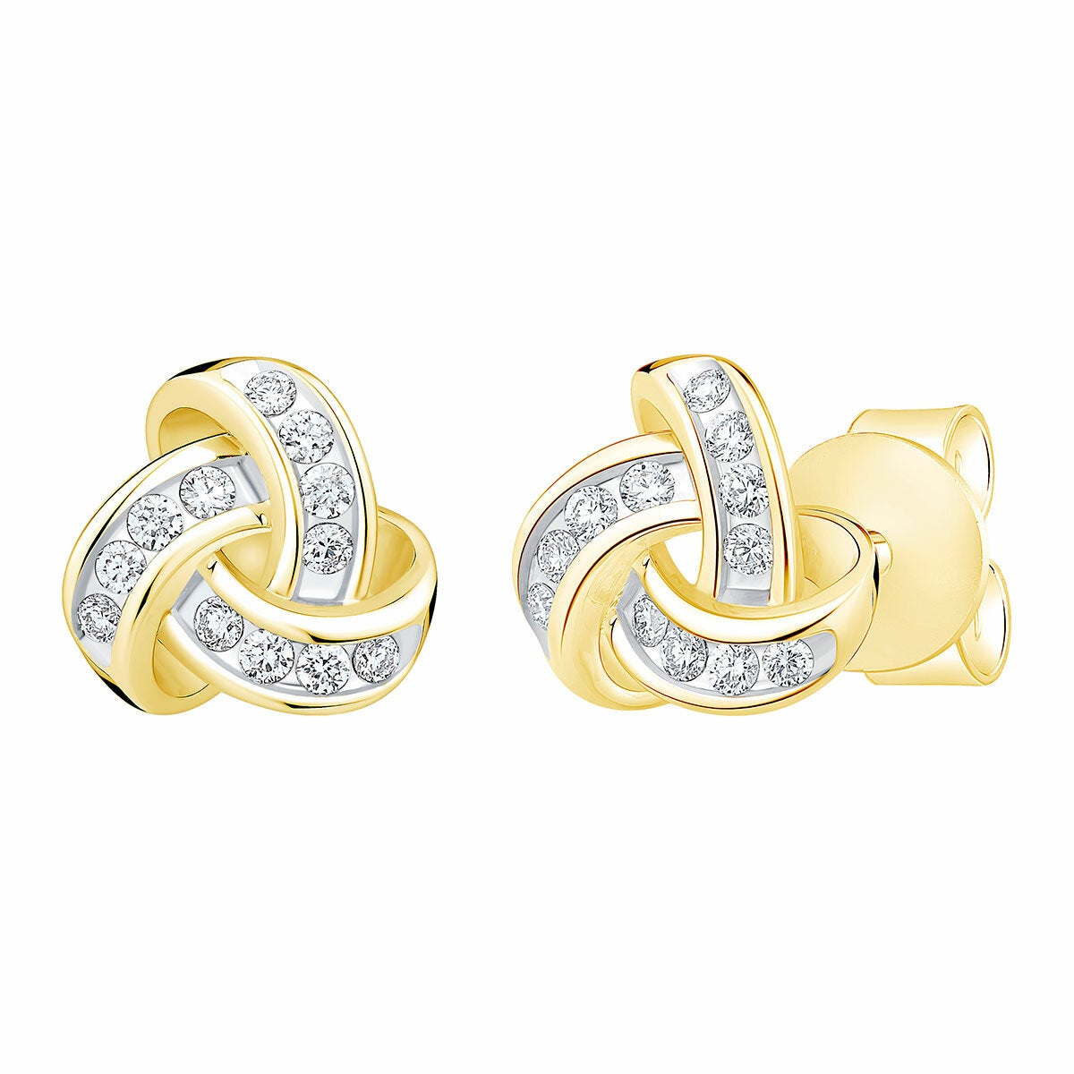 0.15ctw Round Brilliant Cut Diamond Knot Earrings 14ct Yellow Gold