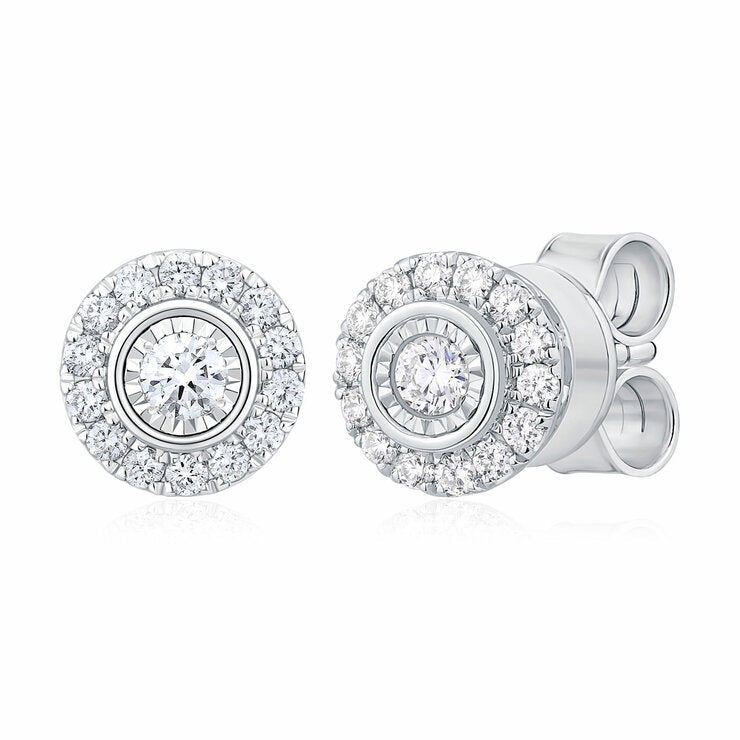 14ct White Gold 0.22ctw Round Brilliant Cut Diamond Halo Earrings