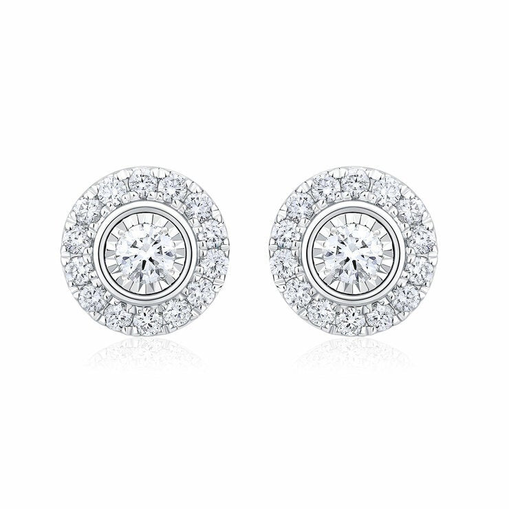 14ct White Gold 0.22ctw Round Brilliant Cut Diamond Halo Earrings