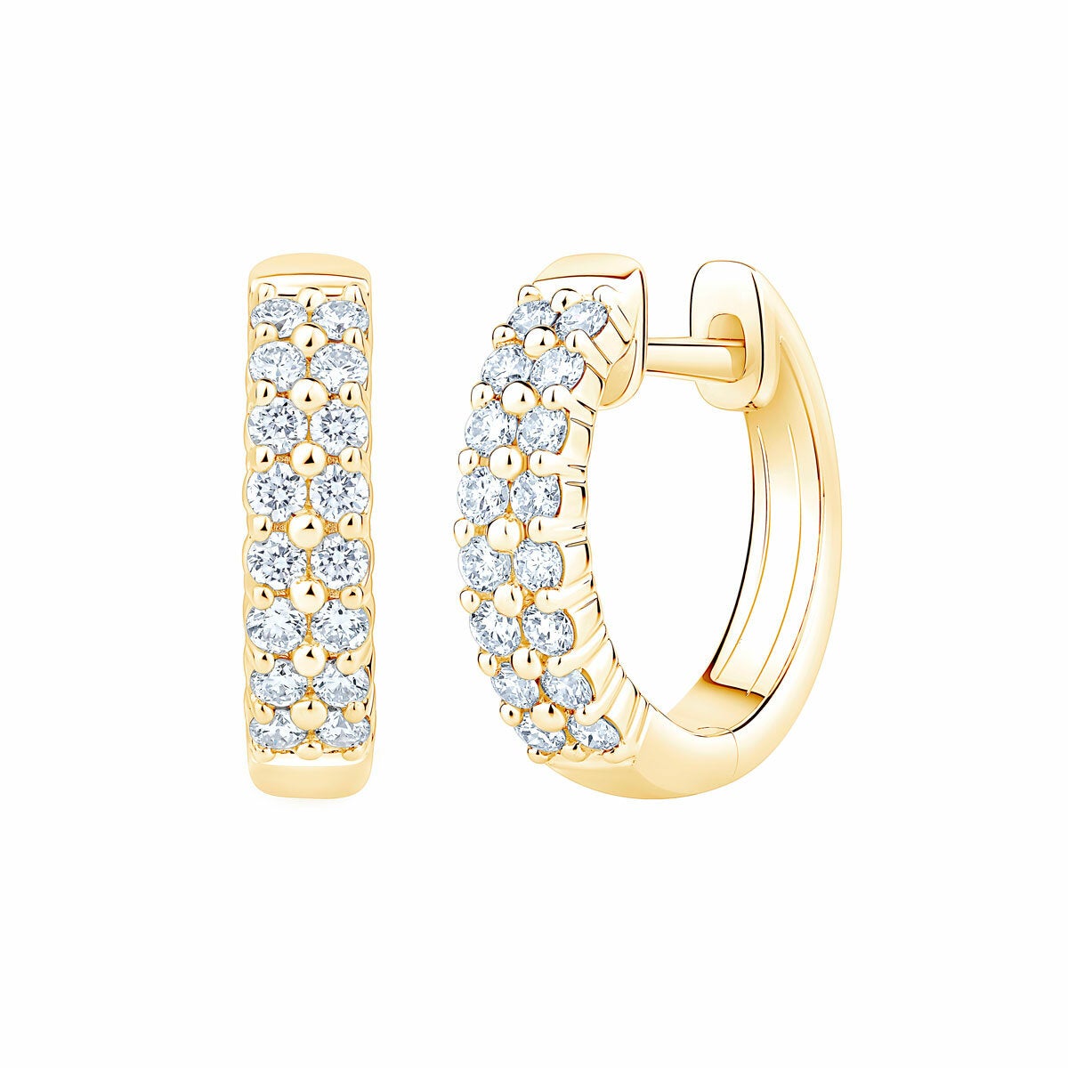 0.30ctw Round Brilliant Cut Diamond Double Row Hoop Earrings 14ct Yellow Gold