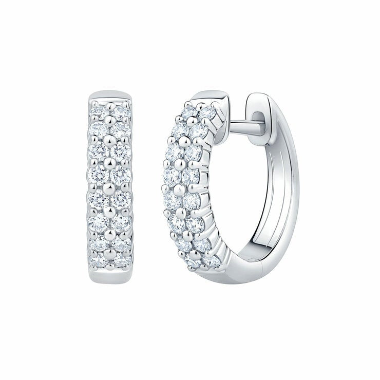 0.30ctw Round Brilliant Cut Diamond Double Row Hoop Earrings 14ct White Gold