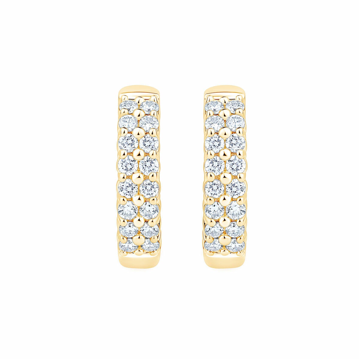 0.30ctw Round Brilliant Cut Diamond Double Row Hoop Earrings 14ct Yellow Gold